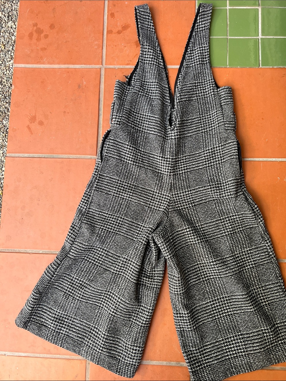 Handmade Vintage Plaid Check Wide Legged Cropped Jumpsuit, SZ S-L